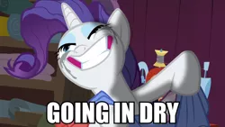 Size: 1366x768 | Tagged: suggestive, artist:dwk13, derpibooru import, edit, edited screencap, screencap, rarity, pony, unicorn, totally legit recap, fame and misfortune, anal, caption, faic, going in dry, image macro, implied anal, implied sex, makeup, mascara, meme, painal, penetration, rarisnap, running makeup, why i'm creating a gown darling, youtube link