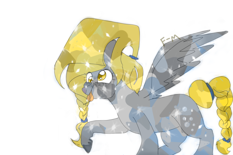 Size: 900x600 | Tagged: safe, artist:sodadoodle, derpibooru import, derpy hooves, crystal pony, pegasus, pony, alternate hairstyle, background pony, braided tail, cloven hooves, crystallized, derp, female, freckles, mare, simple background, sparkles, this took forever, tongue out, transparent background, triangular pony nose, unshorn fetlocks