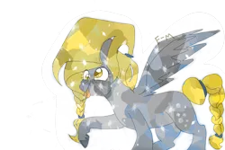 Size: 900x600 | Tagged: safe, artist:sodadoodle, derpibooru import, derpy hooves, crystal pony, pegasus, pony, alternate hairstyle, background pony, braided tail, cloven hooves, crystallized, derp, female, freckles, mare, simple background, sparkles, this took forever, tongue out, transparent background, triangular pony nose, unshorn fetlocks