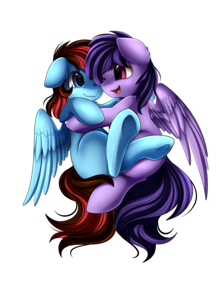 Size: 2550x3509 | Tagged: safe, artist:pridark, derpibooru import, oc, oc:hud, oc:hudson, oc:opium spark, unofficial characters only, pegasus, pony, commission, cuddling, gay, male, simple background, smiling, stallion, transparent background