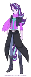 Size: 1252x3053 | Tagged: safe, artist:pyrus-leonidas, derpibooru import, starlight glimmer, human, unicorn, breasts, clothes, eared humanization, female, horned humanization, humanized, legends of equestria, looking at you, mare, scarf, simple background, smiling, solo, tailed humanization, transparent background