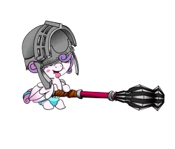 Size: 3500x3000 | Tagged: safe, artist:ghouleh, derpibooru import, princess flurry heart, alicorn, diaper, flanged mace, foal, helmet, inktober, mace, simple background, tongue out, transparent background, weapon