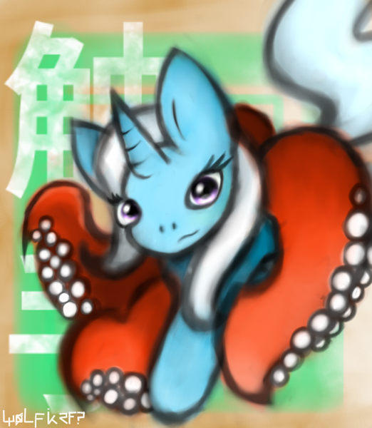 Size: 900x1034 | Tagged: safe, artist:wolfkrft, derpibooru import, trixie, hybrid, unicorn, female, mare, purple eyes, simple, solo, tentacles