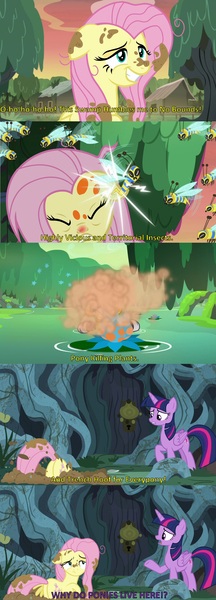 Size: 1280x3560 | Tagged: a health of information, alicorn, corvus corax, derpibooru import, edit, flash bee, fluttershy, if the emperor had a text-to-speech device, safe, screencap, screencap comic, swamp, swamp fever plant, text edit, twilight sparkle, twilight sparkle (alicorn), vulkan, warhammer 40k, warhammer (game)