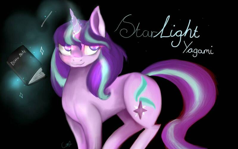 Size: 1280x800 | Tagged: safe, artist:lunarcatherine, derpibooru import, starlight glimmer, pony, unicorn, death note, solo