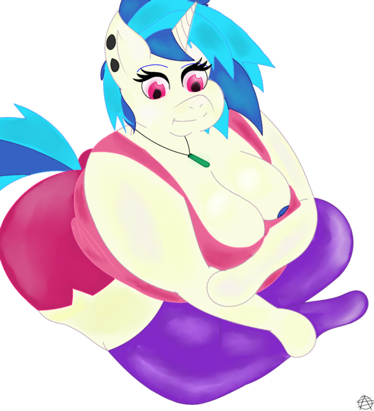 Size: 2000x2200 | Tagged: anthro, artist:thalane.dragonness, big breasts, breasts, busty vinyl scratch, chubby, cleavage, curvy, derpibooru import, fat, female, questionable, solo, solo female, vinyl fat, vinyl scratch