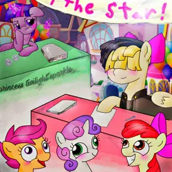 Size: 1024x1024 | Tagged: alicorn, apple bloom, artist:potatobug, autograph, cutie mark crusaders, derp, derpibooru import, envy, faic, my little pony: the movie, requested art, safe, scootaloo, songbird serenade, sweetie belle, sweetie derp, twilight sparkle, twilight sparkle (alicorn)