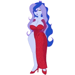 Size: 2000x2000 | Tagged: suggestive, artist:fishsandwich, derpibooru import, princess luna, equestria girls, big breasts, bimbo, bimbo luna, breasts, busty princess luna, clothes, dress, evening gloves, eyeshadow, female, gloves, high heels, huge breasts, jessica rabbit, lipstick, long gloves, makeup, red dress, shoes, side slit, solo, solo female, thick, vice principal luna, wide hips