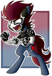 Size: 1995x2920 | Tagged: safe, artist:nekro-led, derpibooru import, oc, oc:punch sideiron, unofficial characters only, earth pony, pony, abstract background, bandana, bottomless, clothes, commission, cutie mark, face paint, gloves, numbers, oakland raiders, open mouth, partial nudity, plate, skull, smiling, spikes