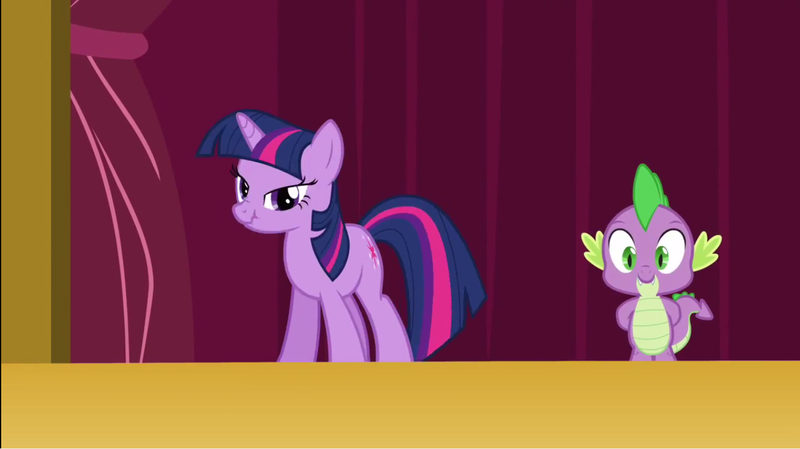 Size: 1360x764 | Tagged: safe, derpibooru import, screencap, spike, twilight sparkle, dragon, too many pinkie pies, scrunchy face