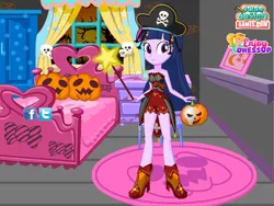 Size: 800x600 | Tagged: safe, artist:user15432, derpibooru import, twilight sparkle, twilight sparkle (alicorn), human, equestria girls, boots, clothes, color design, costume, dress up, dressup, enjoy dressup, halloween, halloween costume, hasbro, hasbro studios, hat, holiday, jack-o-lantern, magic wand, pirate, pirate hat, pumpkin, shoes