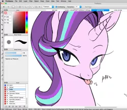 Size: 850x733 | Tagged: safe, artist:cakewasgood, derpibooru import, starlight glimmer, pony, unicorn, firealpaca, solo, tongue out, wip