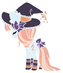 Size: 600x699 | Tagged: safe, artist:coffeecuppup, derpibooru import, oc, oc:wishy wish, unofficial characters only, earth pony, pony, bow, clothes, eyes closed, female, hat, mare, simple background, socks, solo, tail bow, transparent background, witch hat