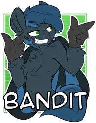 Size: 1623x2070 | Tagged: safe, artist:bbsartboutique, derpibooru import, oc, oc:bandit, oc:nachtadler, unofficial characters only, bat pony, hippogriff, badge, catbathorse, con badge, finger gun, finger guns, simple background, transparent background