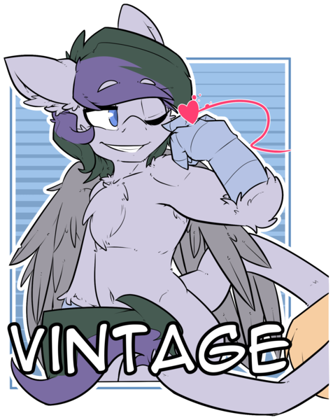 Size: 1670x2106 | Tagged: artist:bbsartboutique, badge, chest fluff, con badge, derpibooru import, hippogriff, leonine tail, oc, oc:vintage collection, safe, simple background, transparent background, unofficial characters only