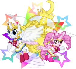 Size: 6398x5813 | Tagged: safe, artist:meganlovesangrybirds, derpibooru import, ponified, alicorn, pony, absurd resolution, chibi moon, duo, sailor chibi moon, sailor moon, simple background, super sailor moon, transparent background