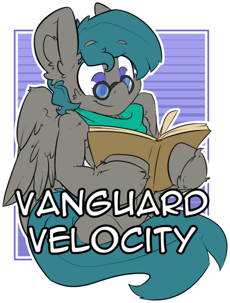 Size: 1661x2186 | Tagged: artist:bbsartboutique, badge, book, con badge, derpibooru import, oc, oc:vanguard velocity, reading, safe, unofficial characters only