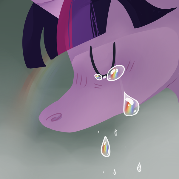 Size: 2000x2000 | Tagged: safe, artist:toksinblack, derpibooru import, twilight sparkle, twilight sparkle (alicorn), alicorn, pony, my little pony: the movie, bust, close-up, crying, eyes closed, portrait, profile, rainbow, sad, solo