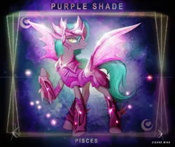 Size: 3840x3232 | Tagged: safe, artist:zidanemina, derpibooru import, oc, oc:purple shade, unofficial characters only, pony, armor, female, gift art, mare, pisces, saint seiya, solo, zodiac