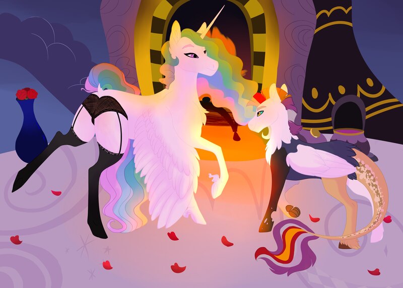 Size: 2560x1829 | Tagged: celith, derpibooru import, oc, oc:myrilith, princess celestia, suggestive