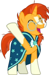 Size: 2660x4069 | Tagged: safe, artist:frownfactory, derpibooru import, sunburst, unicorn, uncommon bond, .svg available, cute, eyes closed, glasses, happy, male, messy mane, simple background, solo, stallion, sunbetes, sunburst's glasses, sunburst's robe, svg, transparent background, vector, waving