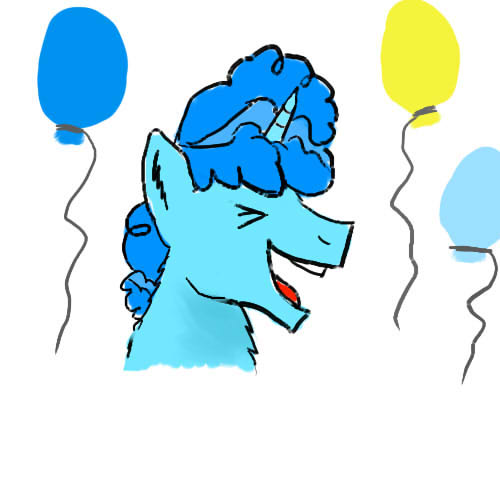 Size: 500x500 | Tagged: safe, artist:horsesplease, derpibooru import, edit, party favor, balloon, blue, excited, happy, laughing, paint tool sai, party, solo, xd, yay