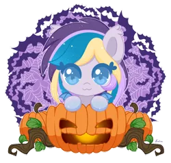 Size: 800x760 | Tagged: safe, artist:exceru-karina, derpibooru import, oc, oc:moonlight waves, unofficial characters only, bat pony, halloween, holiday, jack-o-lantern, pumpkin, solo