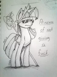 Size: 720x960 | Tagged: alicorn, artist:post-it, crown, deal with it, derpibooru import, ink drawing, inktober, jewelry, pen drawing, regalia, safe, scepter, signature, solo, sunglasses, traditional art, twilight scepter, twilight sparkle, twilight sparkle (alicorn), vulgar