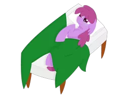 Size: 2592x1936 | Tagged: safe, artist:randomelight, derpibooru import, berry punch, berryshine, earth pony, pony, bed, cel shading, eyes half closed, female, sick, simple background, solo, transparent background, under blanket