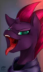 Size: 3000x5000 | Tagged: suggestive, artist:azerta56, derpibooru import, tempest shadow, my little pony: the movie, clothes, colored, female, looking at you, maw, mawshot, open mouth, solo, tongue out, uvula