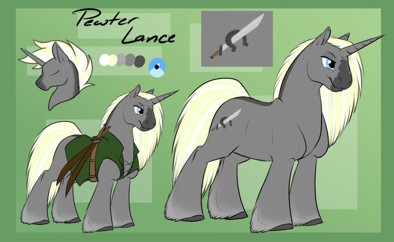 Size: 1024x629 | Tagged: safe, artist:mythpony, derpibooru import, oc, oc:pewter lance, unofficial characters only, pony, unicorn, clothes, male, reference sheet, solo, stallion, vest