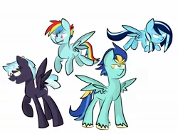 Size: 2048x1536 | Tagged: safe, artist:periwinkietwinkie, derpibooru import, oc, oc:atmosphere, oc:azura, oc:cyclone blitz, oc:wave crash, unofficial characters only, pegasus, pony, colt, female, filly, male, offspring, parent:cloudchaser, parent:lightning dust, parent:thunderlane, parents:thunderchaser