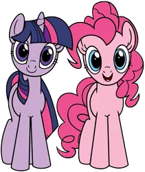 Size: 535x634 | Tagged: safe, artist:princesseninka, derpibooru import, pinkie pie, twilight sparkle, pony, black outlines, hugpony poses, simple background, smiling, transparent background