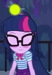Size: 432x615 | Tagged: safe, derpibooru import, screencap, sci-twi, twilight sparkle, firefly (insect), equestria girls, equestria girls series, star crossed, blushing, clothes, cropped, eyes closed, female, geode of telekinesis, glasses, ponytail, skirt, solo
