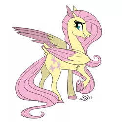 Size: 1714x1714 | Tagged: safe, artist:probablyfakeblonde, derpibooru import, part of a set, fluttershy, pegasus, pony, colored hooves, colored wings, colored wingtips, female, mare, one hoof raised, raised hoof, simple background, smiling, solo, unshorn fetlocks, white background