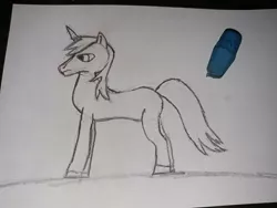 Size: 1024x768 | Tagged: safe, artist:soulcreeper12, derpibooru import, oc, oc:scope sight, unofficial characters only, pony, unicorn, pencil drawing, side view, sketch, solo, traditional art