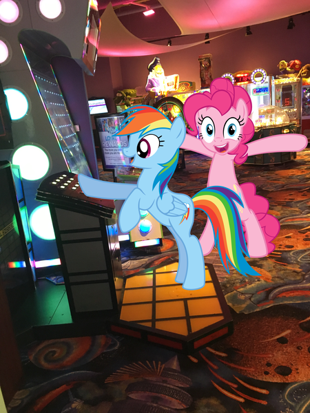 Size: 1512x2016 | Tagged: cyber quest, deal or no deal, derpibooru import, four winds resort, irl, michigan, new buffalo, photo, pinkie pie, ponies in real life, rainbow dash, safe