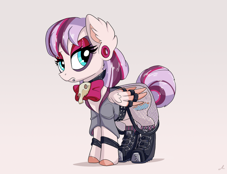 Size: 2600x2000 | Tagged: safe, artist:docwario, derpibooru import, oc, oc:cutie pie, unofficial characters only, pegasus, pony, clothes, ear piercing, eyeliner, eyeshadow, female, fishnets, goth, makeup, mare, piercing, simple background, solo