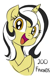 Size: 600x911 | Tagged: safe, artist:emositecc, derpibooru import, oc, oc:color cream, unofficial characters only, pony, unicorn, clapping, hooves together, looking at you, milestone, simple background, solo, white background