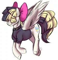 Size: 1395x1444 | Tagged: safe, artist:1an1, derpibooru import, songbird serenade, pegasus, pony, my little pony: the movie, bow, clothes, cutie mark, female, flying, hair bow, hair over eyes, image, mare, png, simple background, smiling, solo, white background, wings