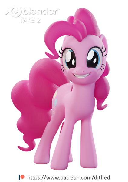 Size: 1524x2160 | Tagged: safe, alternate version, artist:therealdjthed, derpibooru import, pinkie pie, earth pony, pony, 3d, 3d model, blender, cycles, cycles render, female, mare, model:djthed, patreon, patreon logo, simple background, smiling, solo, transparent background