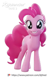 Size: 1524x2160 | Tagged: safe, alternate version, artist:therealdjthed, derpibooru import, pinkie pie, earth pony, pony, 3d, 3d model, blender, cycles, cycles render, female, mare, model:djthed, patreon, patreon logo, simple background, smiling, solo, transparent background