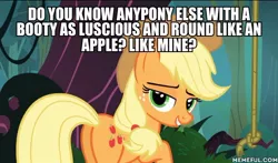 Size: 600x353 | Tagged: safe, derpibooru import, edit, edited screencap, screencap, applejack, earth pony, pony, spike at your service, female, image macro, mare, meme, memeful.com, plot, total drama, total drama island