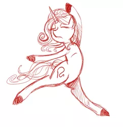 Size: 573x591 | Tagged: safe, artist:heart-of-stitches, derpibooru import, oc, unofficial characters only, pony, unicorn, dancing, eyes closed, female, mare, monochrome, sketch, solo