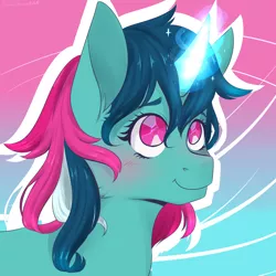 Size: 2000x2000 | Tagged: safe, artist:silbersternenlicht, derpibooru import, fizzy, pony, unicorn, ear fluff, female, g1, glowing horn, mare, smiling, solo