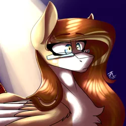 Size: 768x768 | Tagged: safe, artist:fireworkarsonist, derpibooru import, oc, unofficial characters only, pegasus, pony, chest fluff, cute, female, glasses, light from the heavens, mare, shrunken pupils, solo, startled, two toned wings