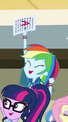 Size: 278x501 | Tagged: safe, derpibooru import, screencap, fluttershy, rainbow dash, sci-twi, twilight sparkle, equestria girls, equestria girls series, the finals countdown, a-, cropped, female, geode of super speed, grades, magical geodes, offscreen character