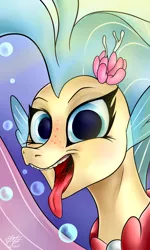 Size: 3000x5000 | Tagged: suggestive, artist:azerta56, derpibooru import, princess skystar, hippocampus, merpony, seapony (g4), my little pony: the movie, bubble, clothes, female, human teeth, maw, mawshot, open mouth, solo, tongue out, underwater, uvula, water