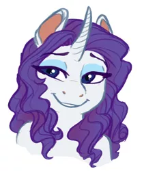 Size: 2752x3300 | Tagged: safe, artist:earthsong9405, deleted from derpibooru, derpibooru import, rarity, anthro, unicorn, basket au, bare shoulder portrait, bare shoulders, bust, curved horn, female, high res, looking at you, mare, portrait, simple background, smiling, solo, white background