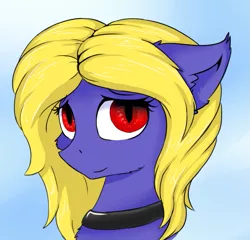 Size: 737x707 | Tagged: safe, artist:wolfypon, derpibooru import, oc, oc:butter cream, unofficial characters only, bat pony, bust, collar, cute, female, innocent, looking at you, mare, portrait, smiling, solo